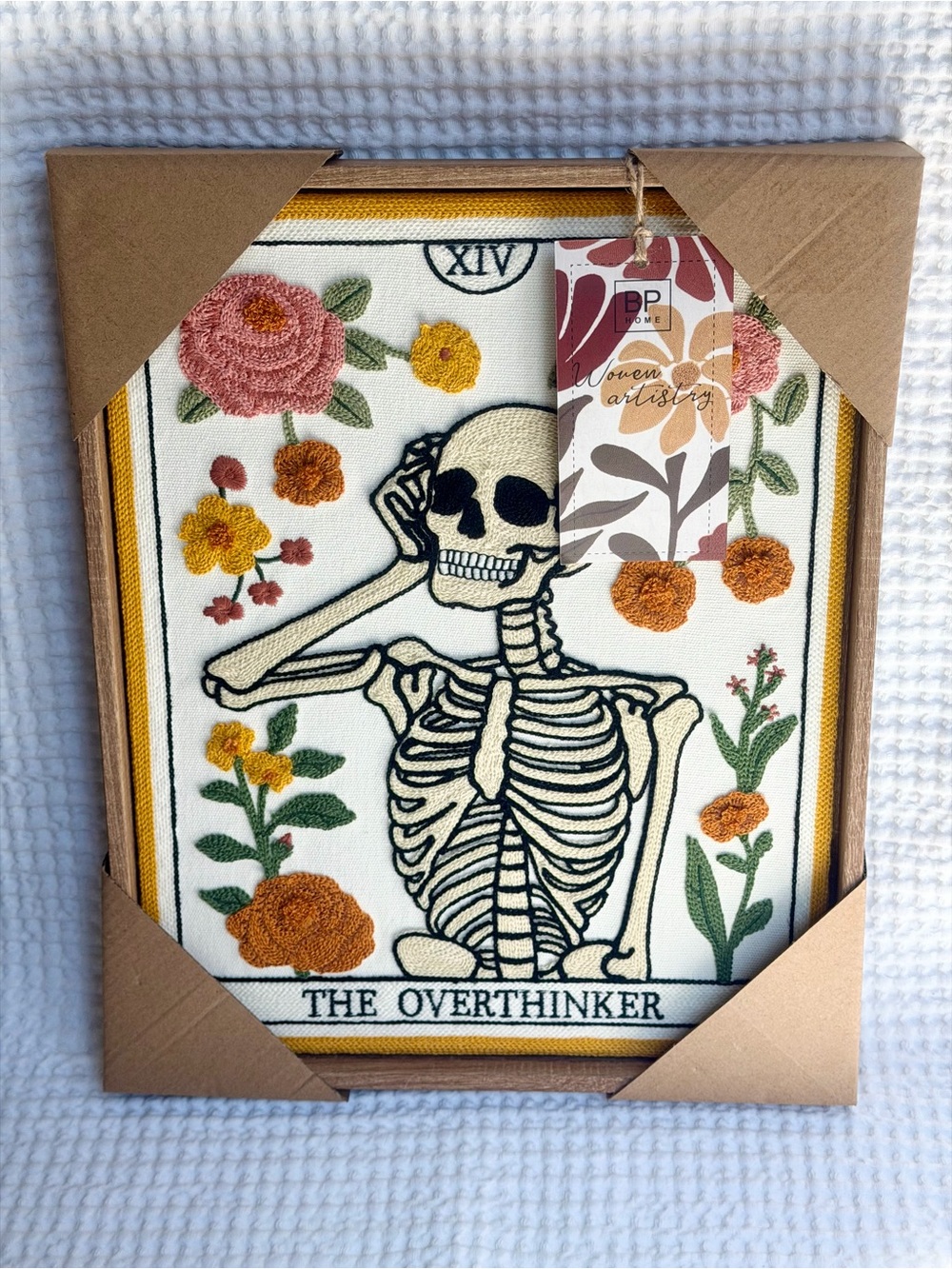 BP Home The Overthinker Skeleton Embroidery Wall Art Halloween Tarot Decor 12x15